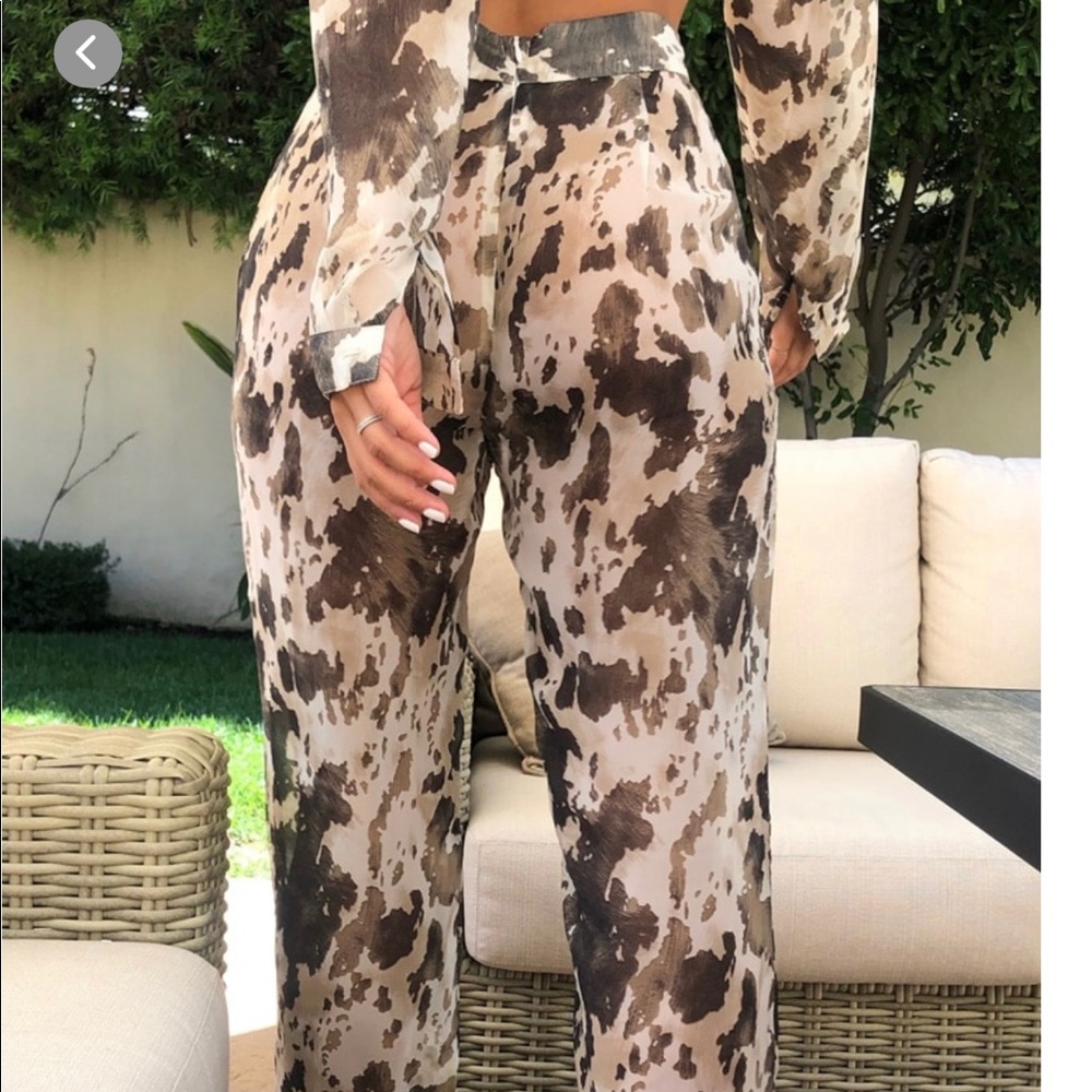 Brown cow print beach flares